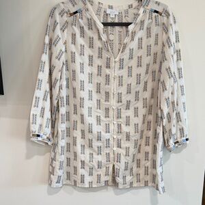 J. Jill Cream Tunic with Blue and Tan Geometric Print